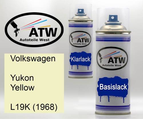 Volkswagen, Yukon Yellow, L19K (1968): 400ml Sprühdose + 400ml Klarlack - Set, von ATW Autoteile West.